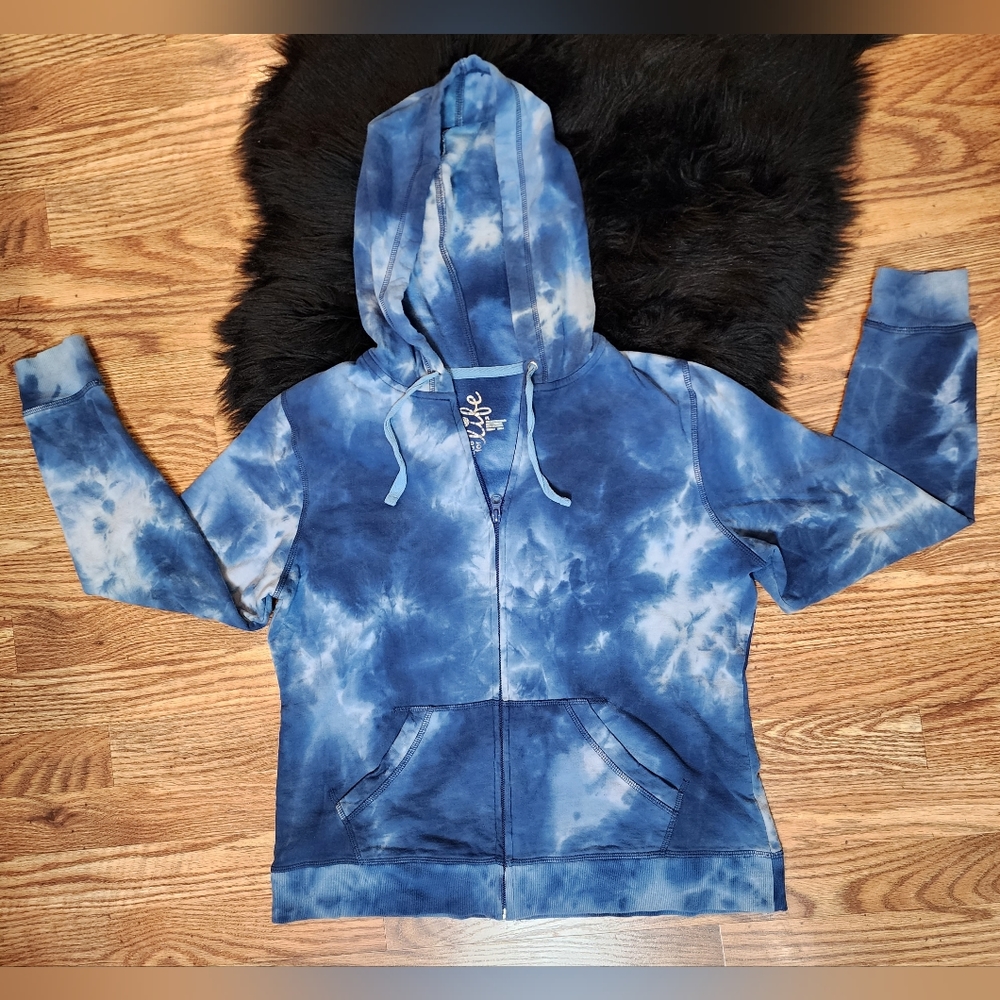 Made For Life Blue & White Tie Dye Zip-up Hoodie Women’s Size PL